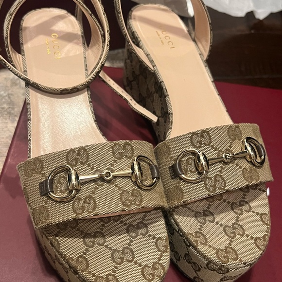Gucci Shoes - Gucci Brown Monogram Platform Sandals
